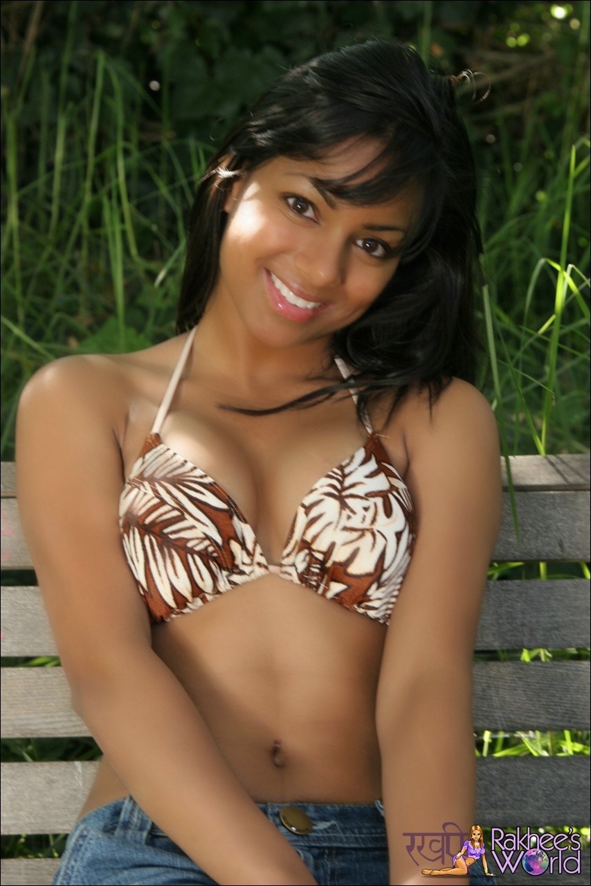 Sexy Indian teen in a bikini top and jeans #73190034