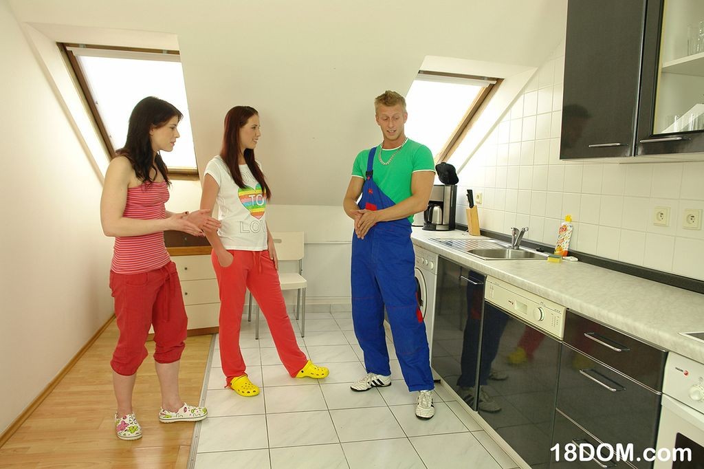 Lucky plumber gets dominated by two kinky teens #76489699