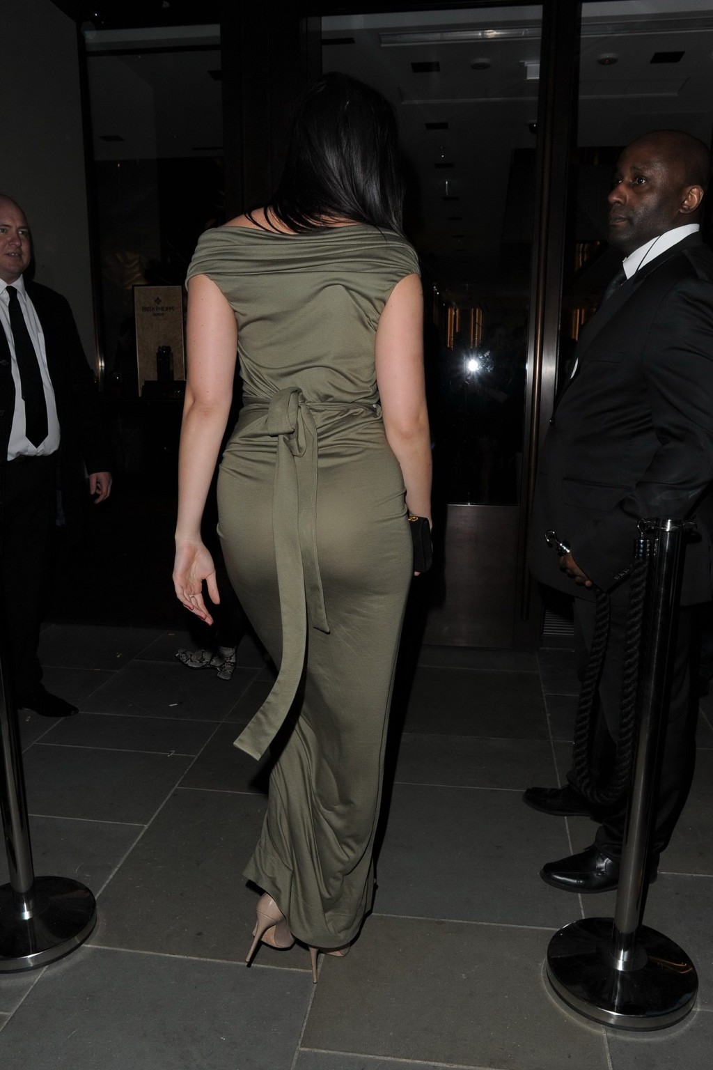 Busty Daisy Lowe areola peek wearing a low cut olive dress at the VeryExclusivec #75171799