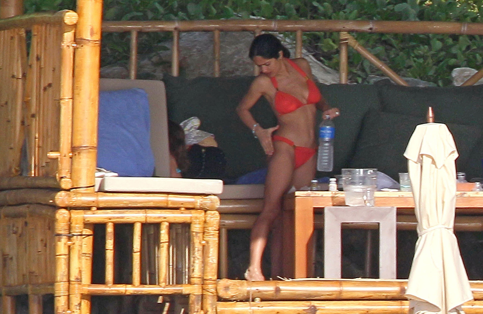 Salma Hayek exposing sexy body and huge boobs in red bikini on beach #75322646