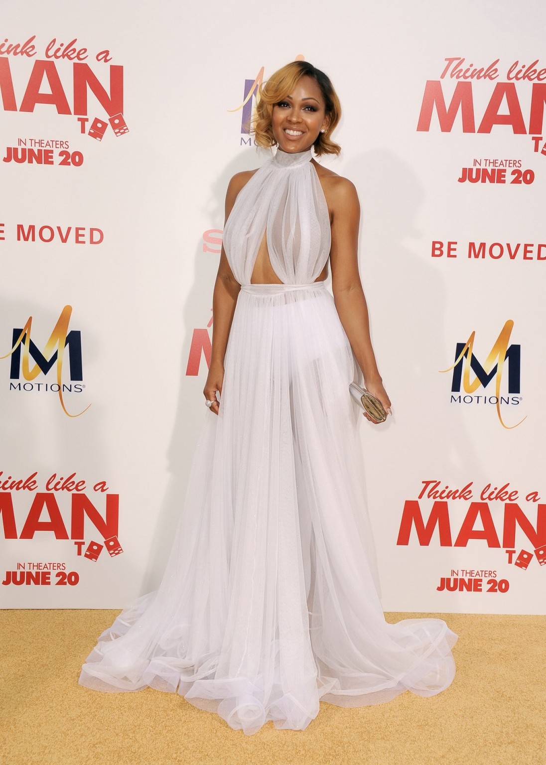 Meagan Good braless in white seethru backless dress at Think Like A Man Too prem #75194389