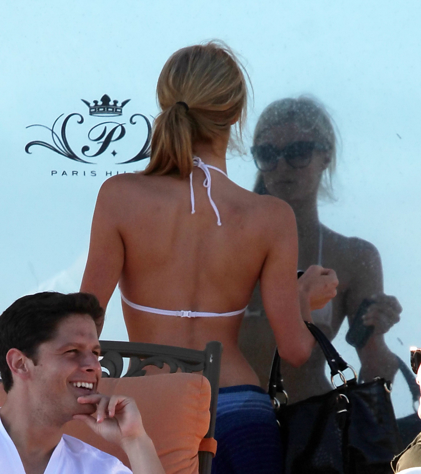 Paris Hilton showing her hard pokies in white transparent bikini top on the beac #75223282