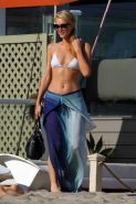 Paris Hilton Showing Her Hard Pokies In White Transparent Bikini Top On The Beac