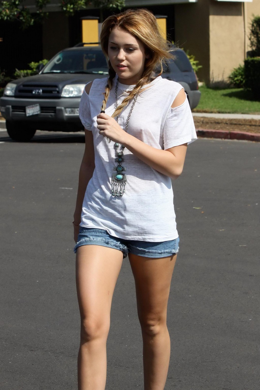 Miley Cyrus braless wearing see-through T-shirt in Toluca Lake #75329754