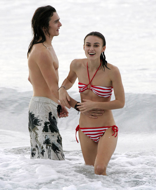 Amazing celebrity Keira Knightley nice nipple slip on the beach #75407224