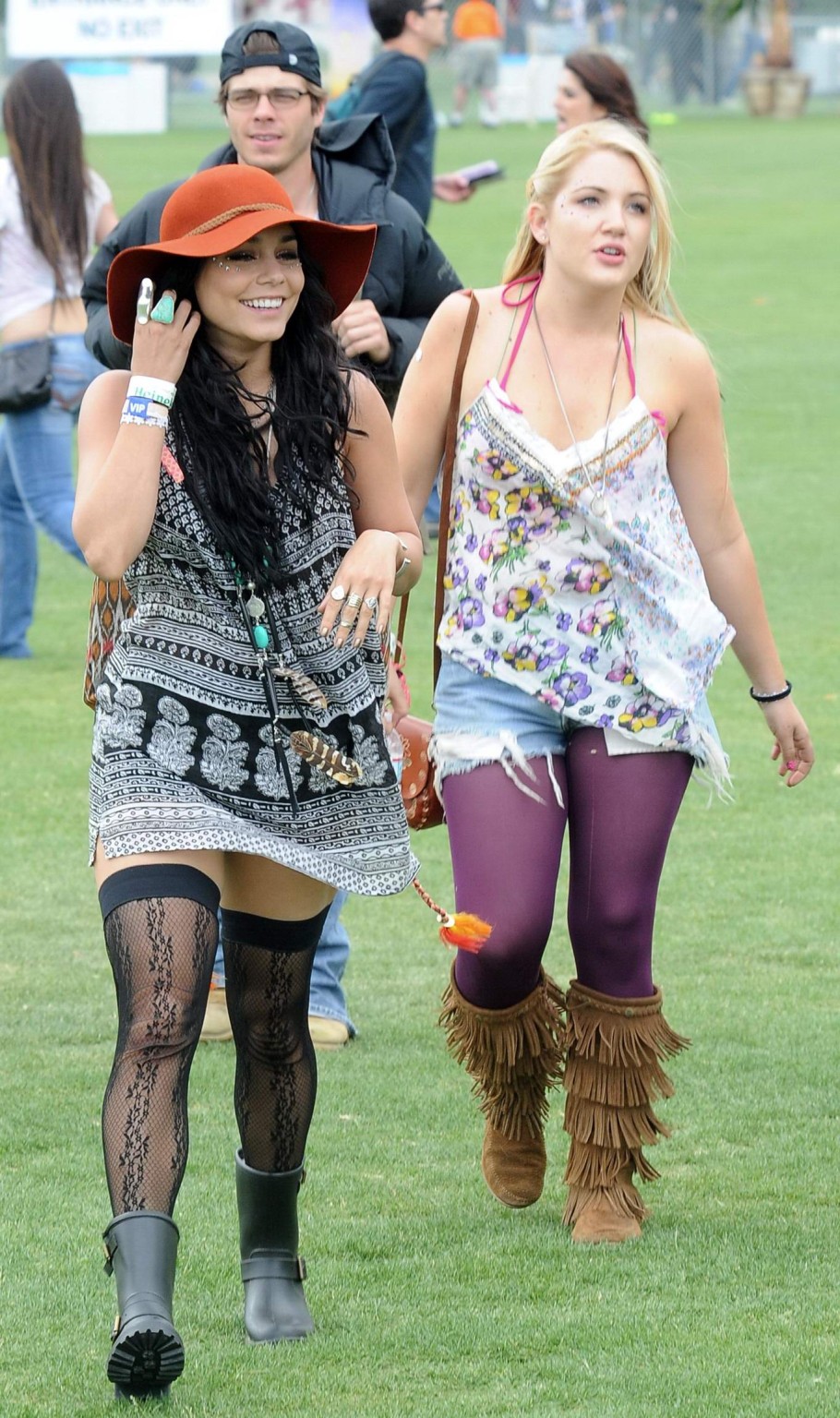 Vanessa Hudgens upskirt wearing a mini skirt  stockings at Coachella Music Festi #75266388