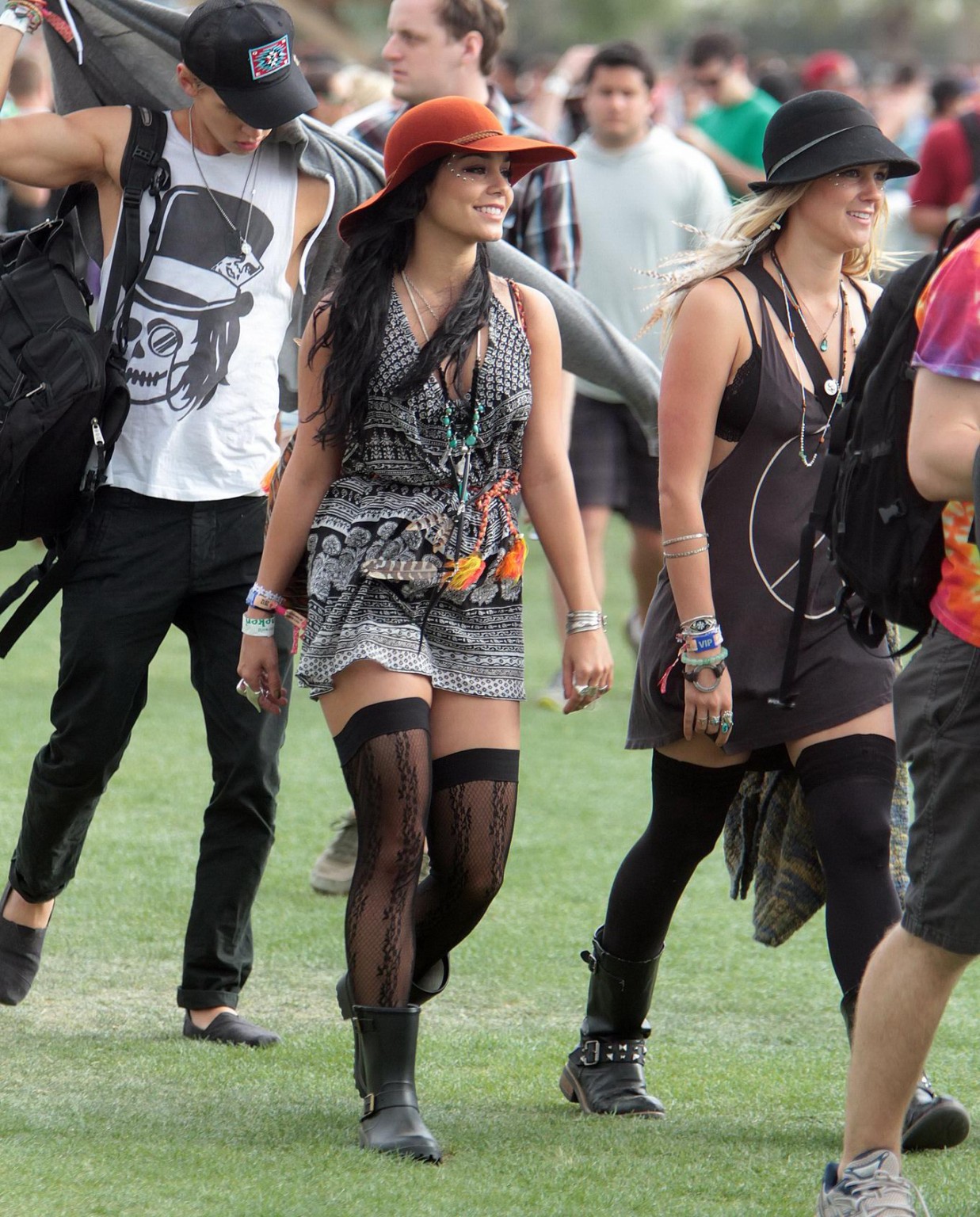 Vanessa Hudgens upskirt wearing a mini skirt  stockings at Coachella Music Festi #75266442
