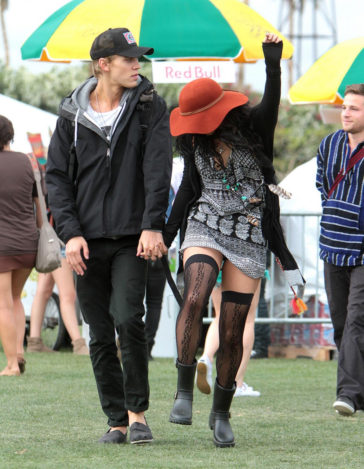 Vanessa Hudgens upskirt wearing a mini skirt  stockings at Coachella Music Festi #75266451