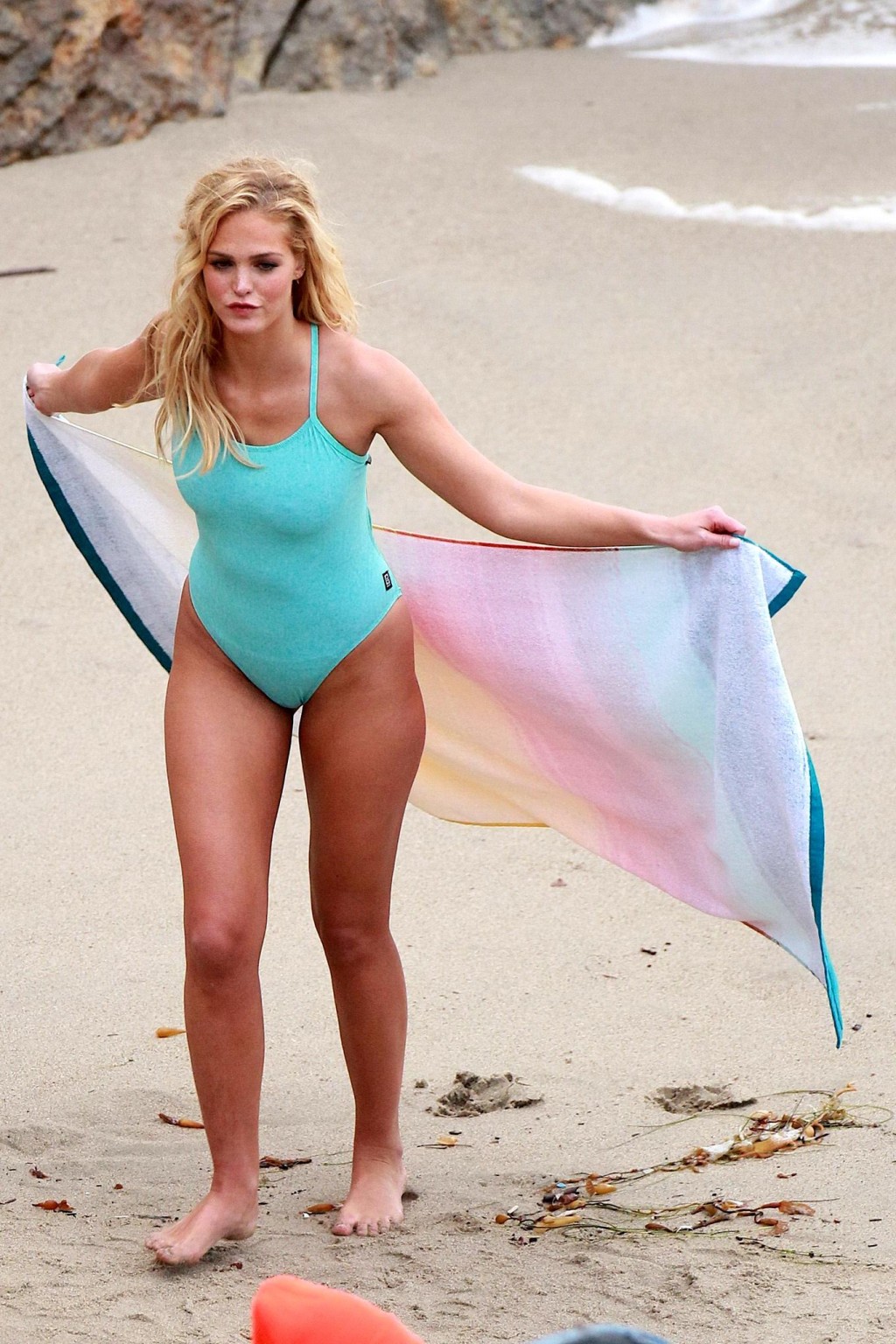 Erin Heatherton shows off her curvy body wearing a skyblue swimsuit at the photo #75177577