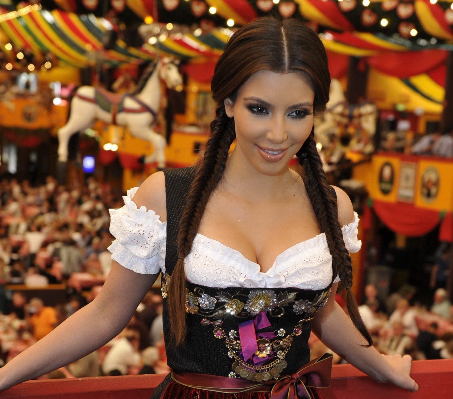 Kim Kardashian busty in German folkware at the Oktoberfest in Munich #75332169