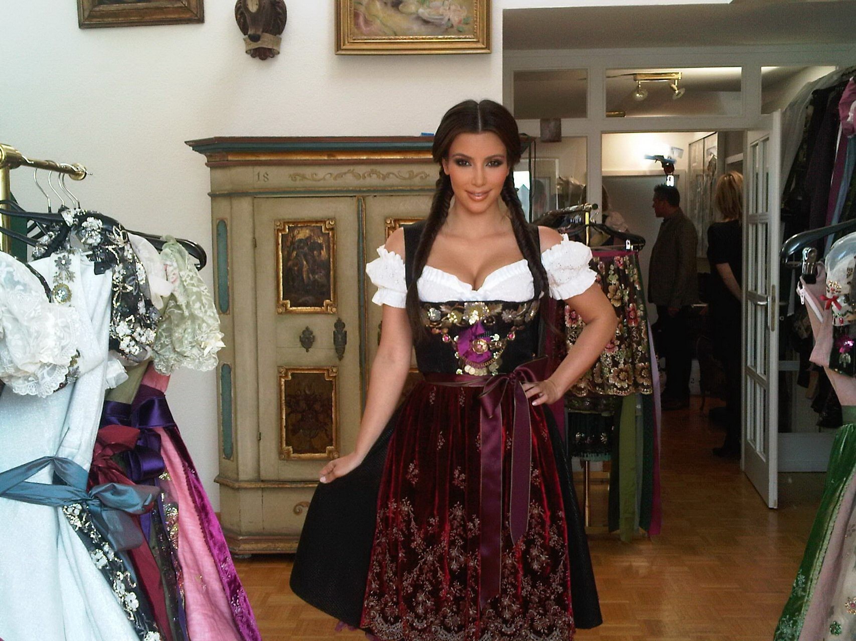Kim Kardashian busty in German folkware at the Oktoberfest in Munich #75332198