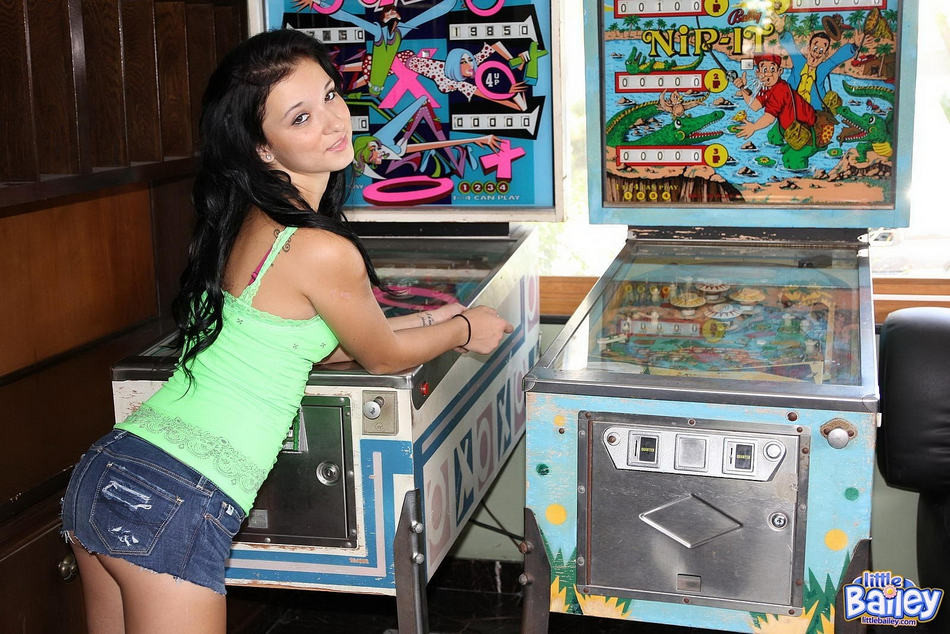 18 year old drops thong panties on pinball machine #78644902