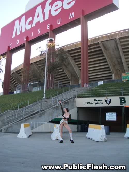 Hairy Flasher Lifts Her Skirt at a Public Stadium #78922649