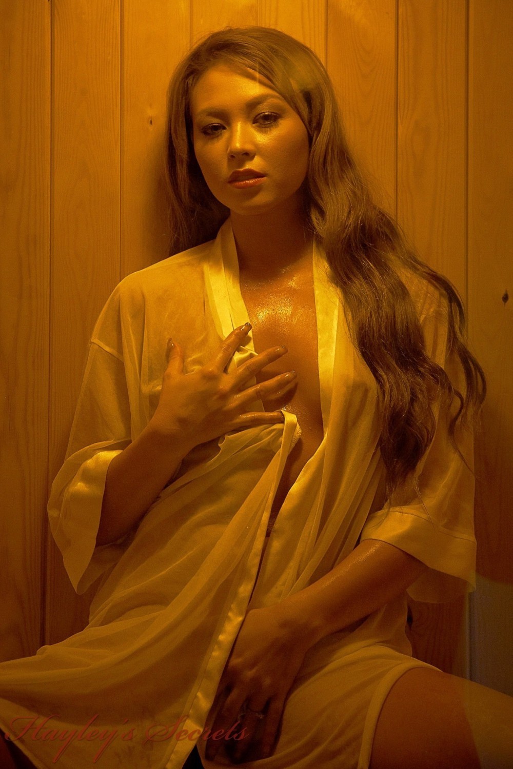 Beauty Natalia In The Sauna In Her Sheer White Shirt
