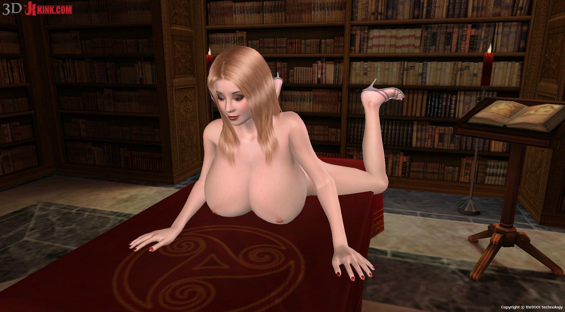 Fille blonde avec des seins monstrueux dans une scène de sexe lesbien en 3d virtuelle.
 #69356023