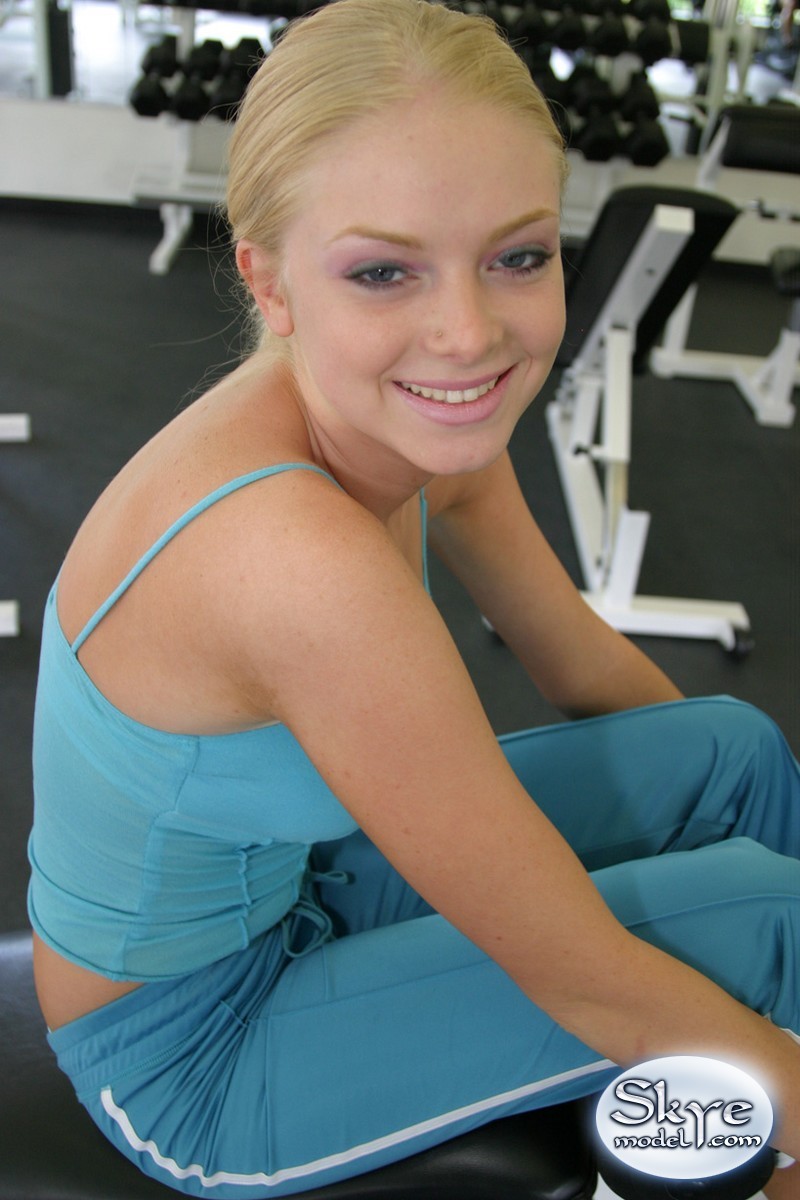 Blonde amateur teen working out at gym #67215395