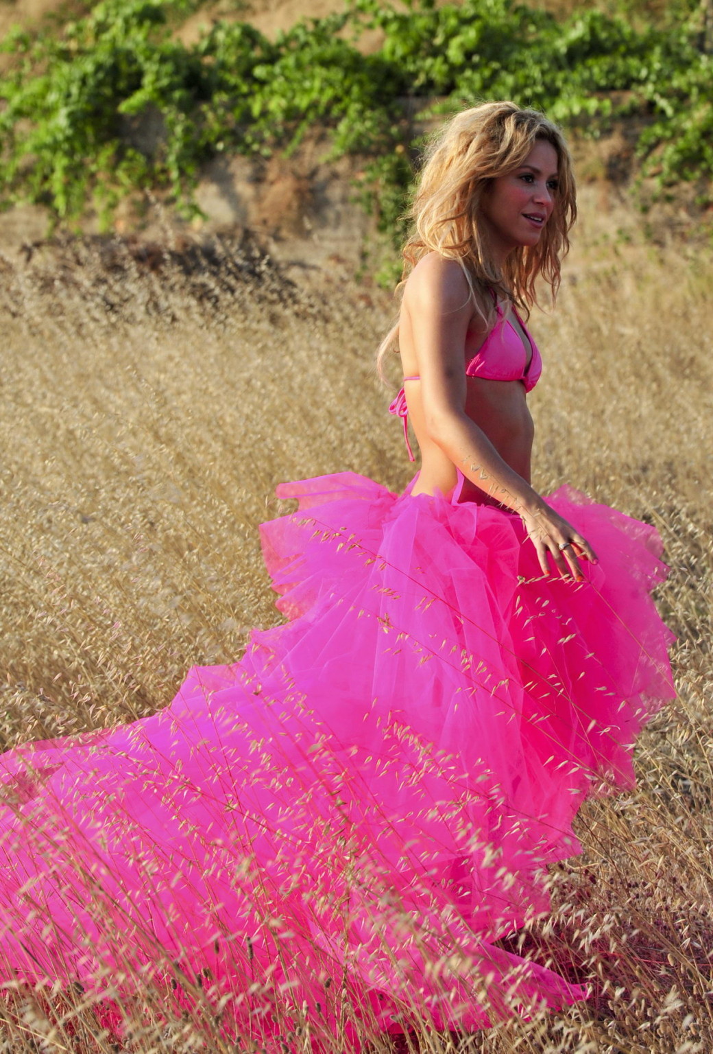 シャキーラは、屋外の写真撮影でピンクのビキニトップのスカートを着てリポール
 #75340362