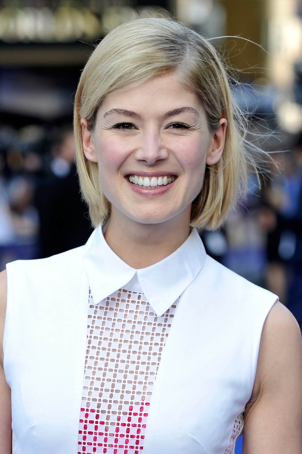 Rosamund Pike showing big see-through cleavage in a short tight white dress at T #75224962