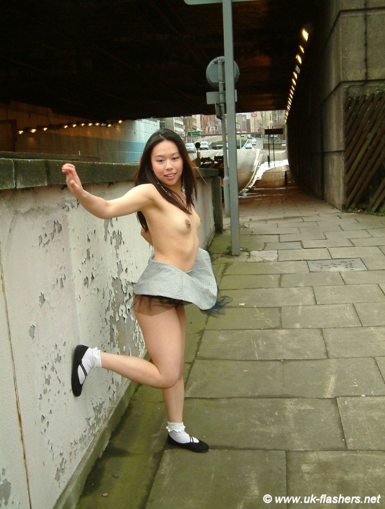 Asian pornstar in public nudity and rude flashing outdoors on the streets #69960956