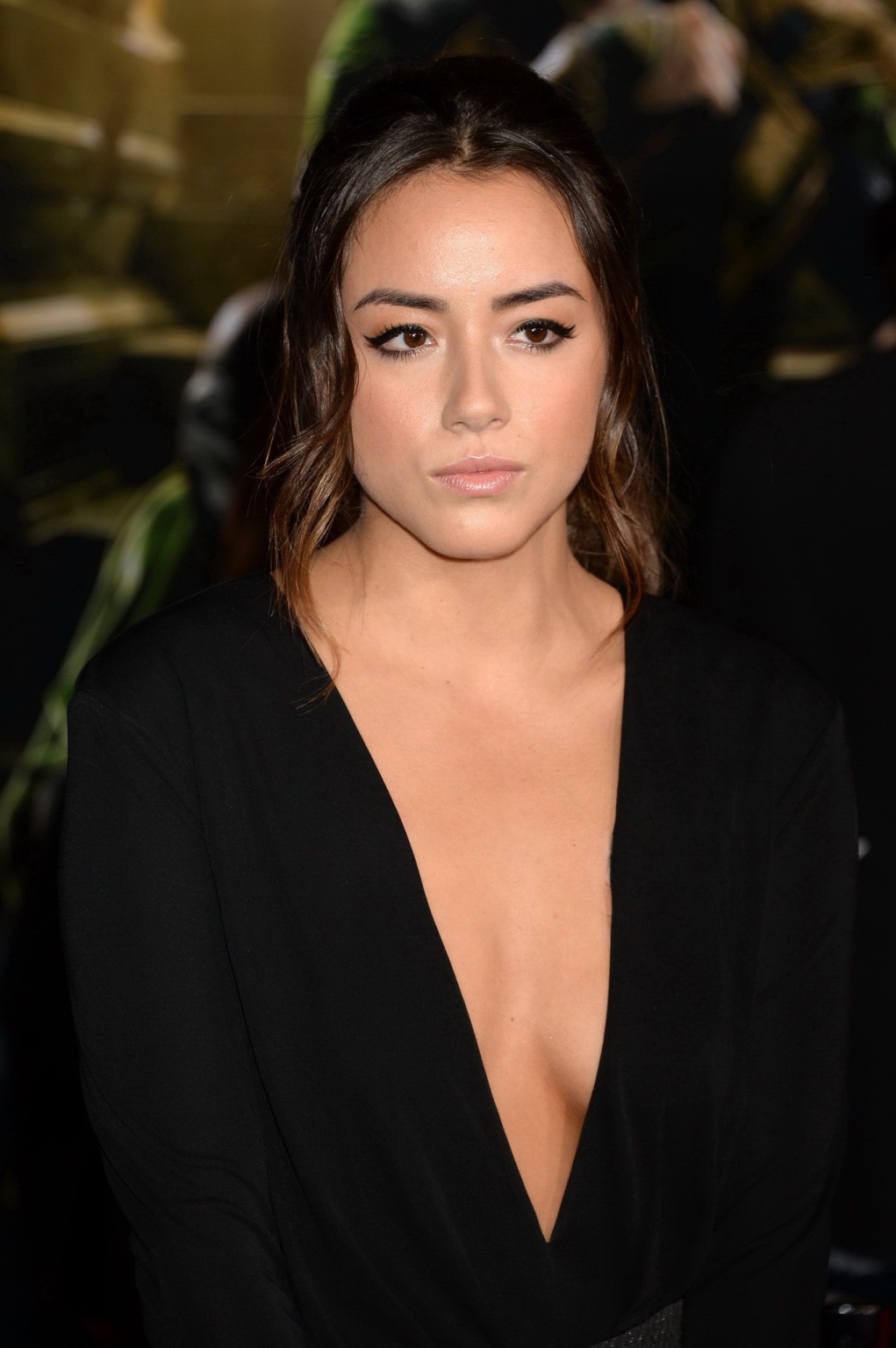 Chloe Bennet braless showing huge cleavage in a short black outfit at the Thor:T #75213712