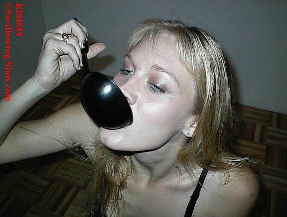 Young blonde slut chokes down a huge spoonful of cum #76124112