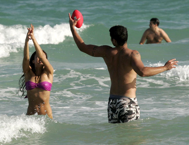 Jessica Alba playing football in bikini on beach and showing her tits #75399097