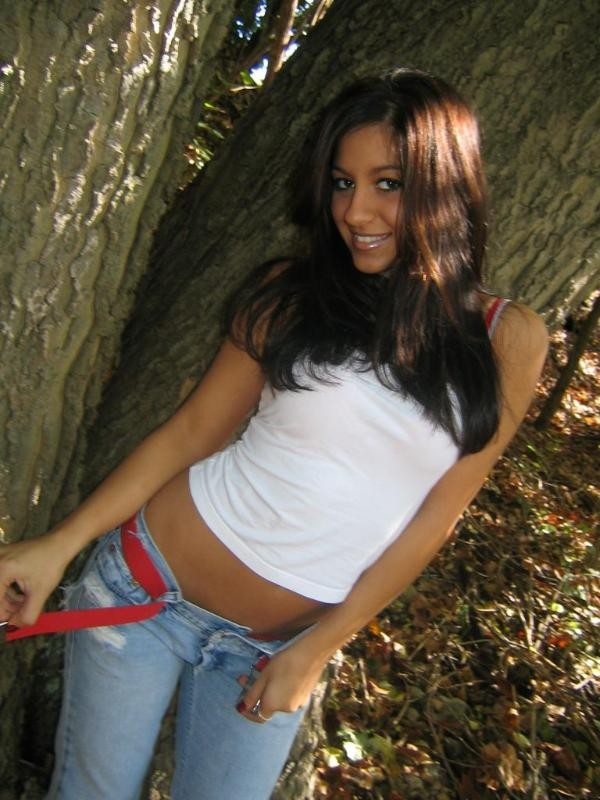 Hot brunette babe teasing in the woods #75096328