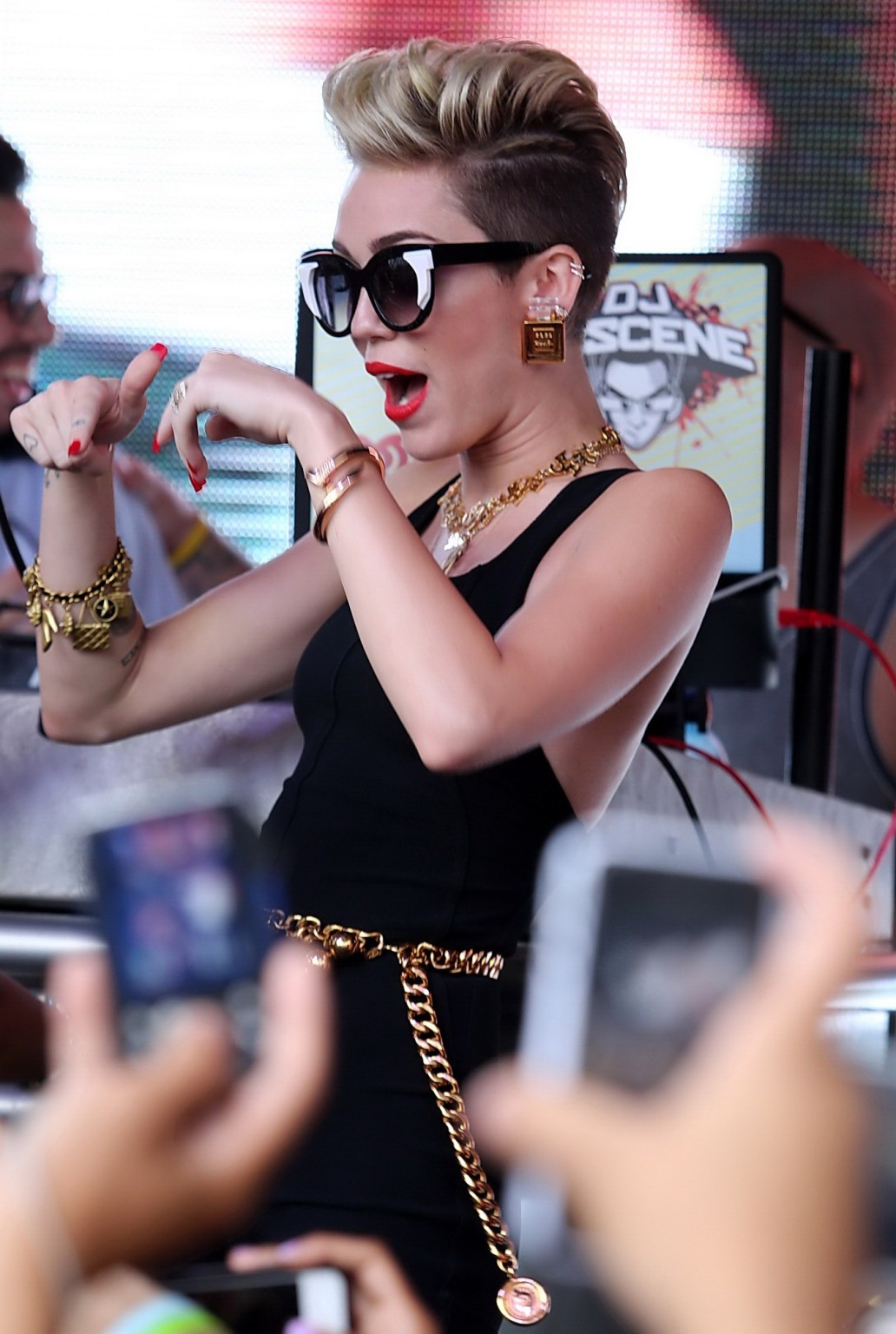 Miley Cyrus wearing tight black bodysuit at the Y100 Mack-A-Poolooza pool party  #75226871