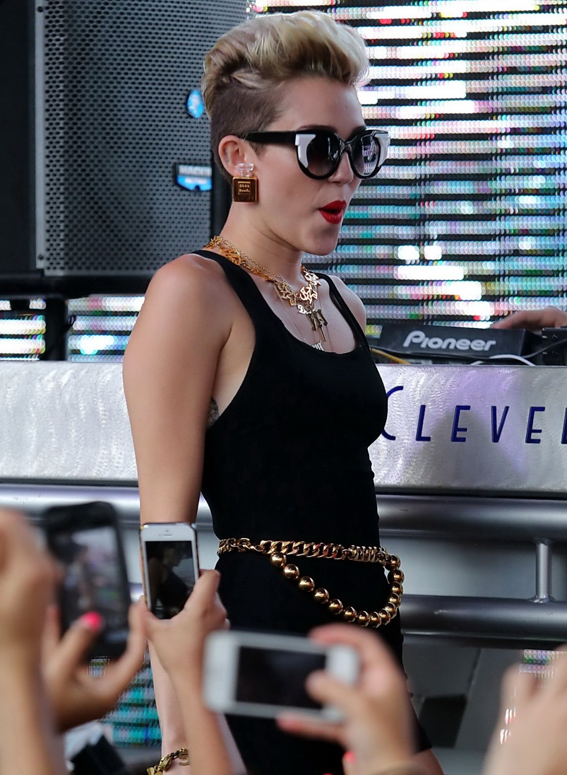 Miley Cyrus wearing tight black bodysuit at the Y100 Mack-A-Poolooza pool party  #75226895