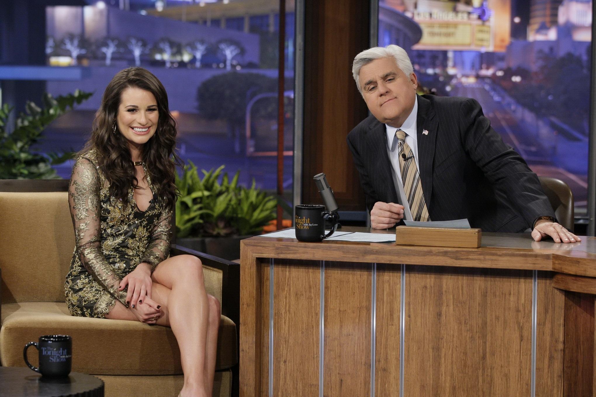 Lea Michele leggy wearing mini dress on Jey Leno Show #75279979