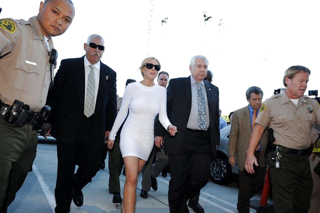 Lindsay Lohan leggy in white mini skirt caught by paparazzi #75288393