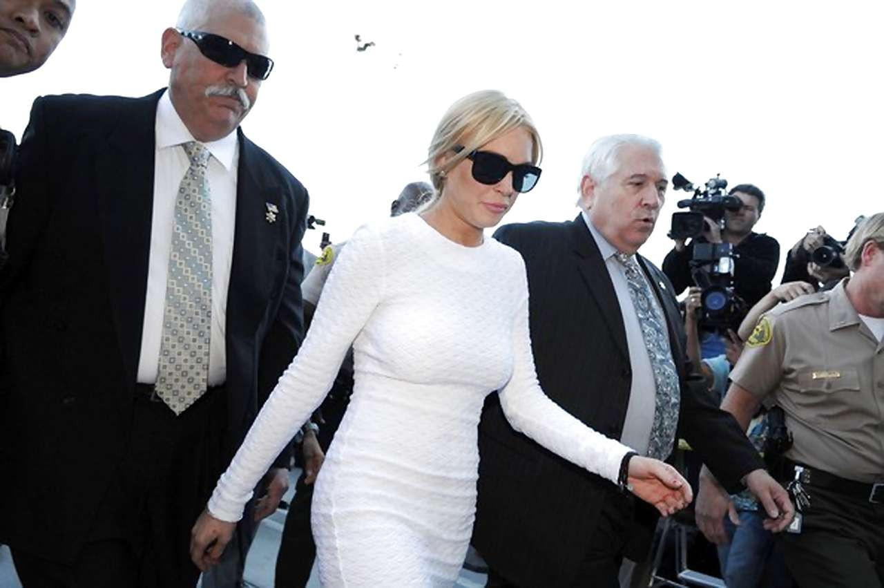 Lindsay Lohan leggy in white mini skirt caught by paparazzi #75288414