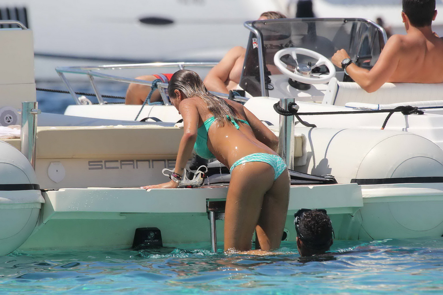 Gorgeous Melissa Satta wearing green thong bikini at the boat in Sardinia #75258315