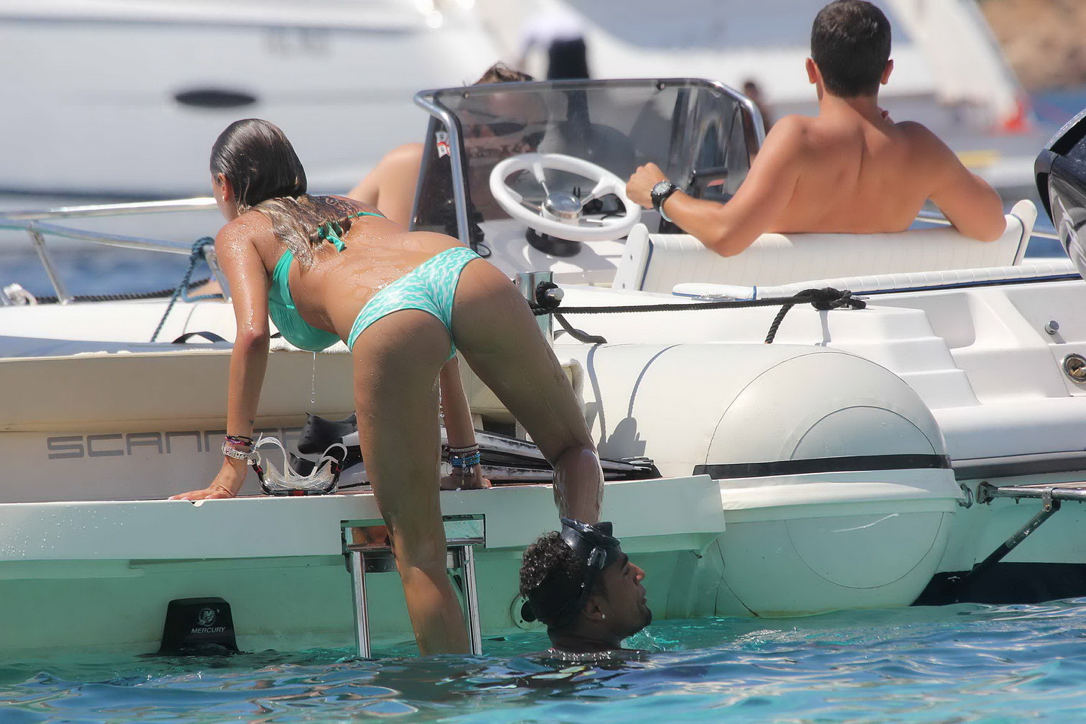 Gorgeous Melissa Satta wearing green thong bikini at the boat in Sardinia #75258332