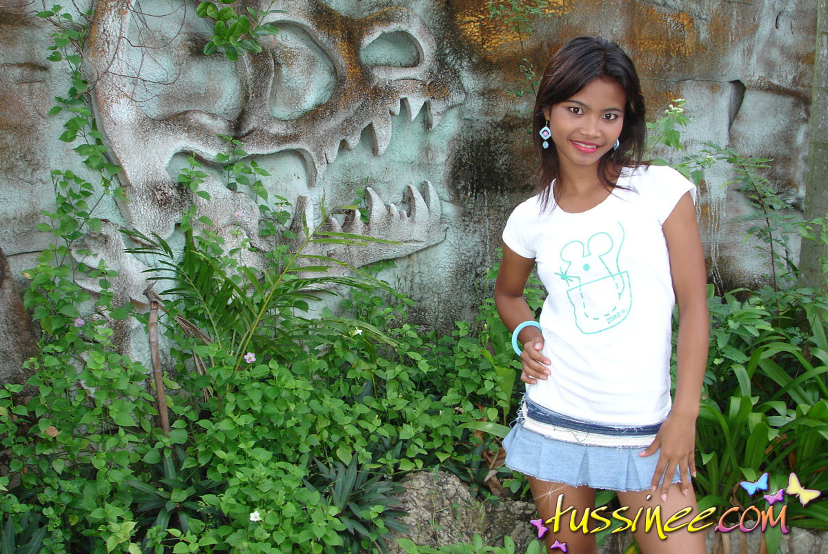 Asian Teen Tussinee doing some public flashing in a dinosaur park #69963901