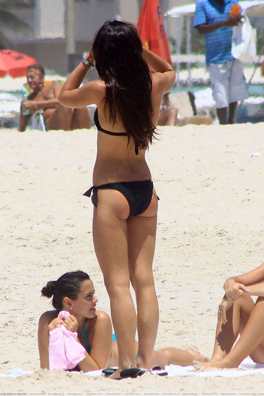 Jordana Brewster exposing sexy body and hot ass in black bikini on beach #75327637
