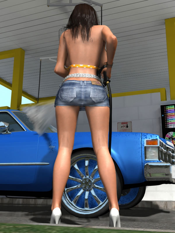 Morena caliente en 3d con tetas extra grandes posando desnuda sobre el capó de un coche
 #67049746