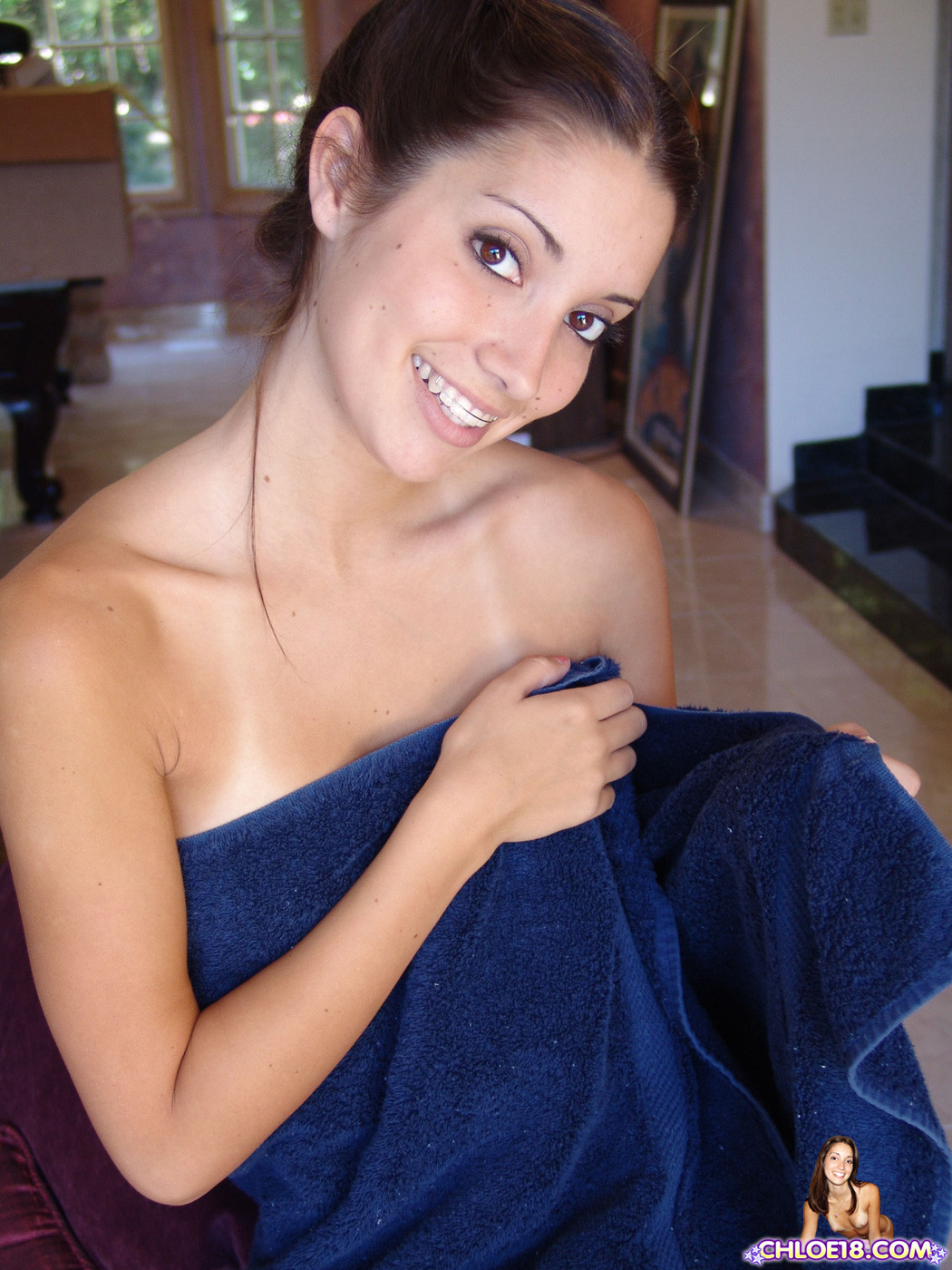 Chloe posing half naked in a blue towel #74966530