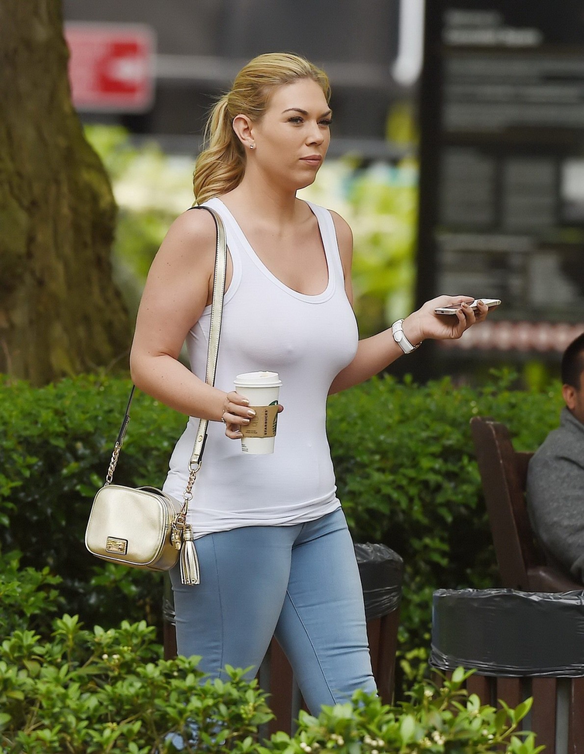 Busty Frankie Essex braless downblouse at a park in London #75162040