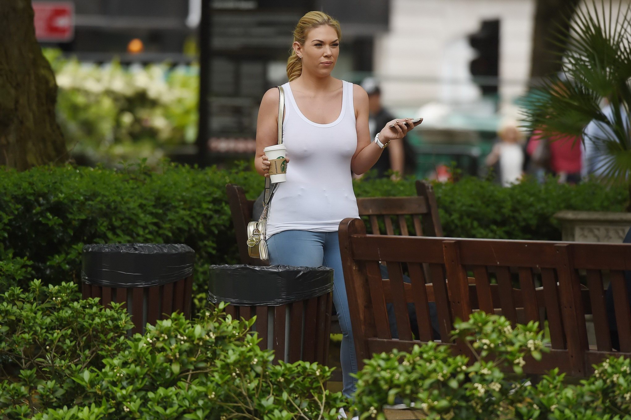 Busty Frankie Essex braless downblouse at a park in London #75162048