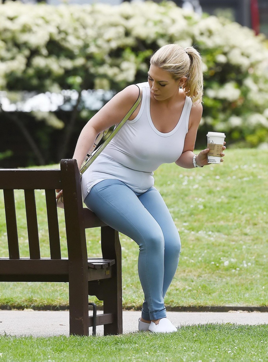 Busty Frankie Essex braless downblouse at a park in London #75162080