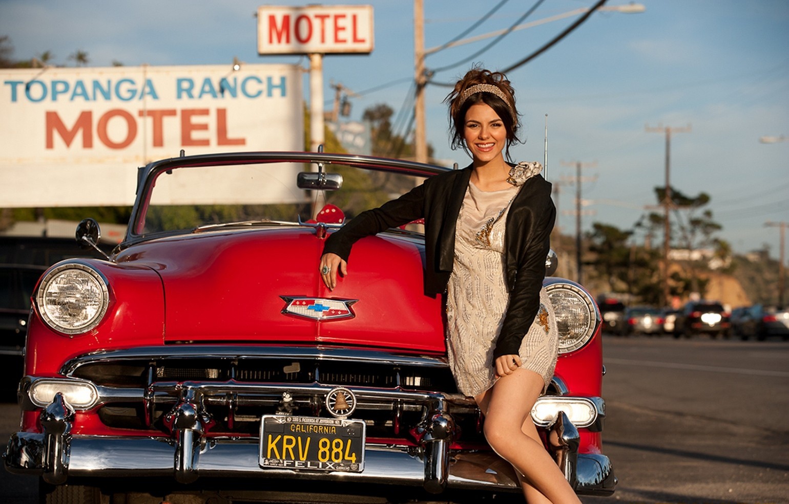 Victoria Justice in mini dress for the Chevy old timer photoshoot #75275817