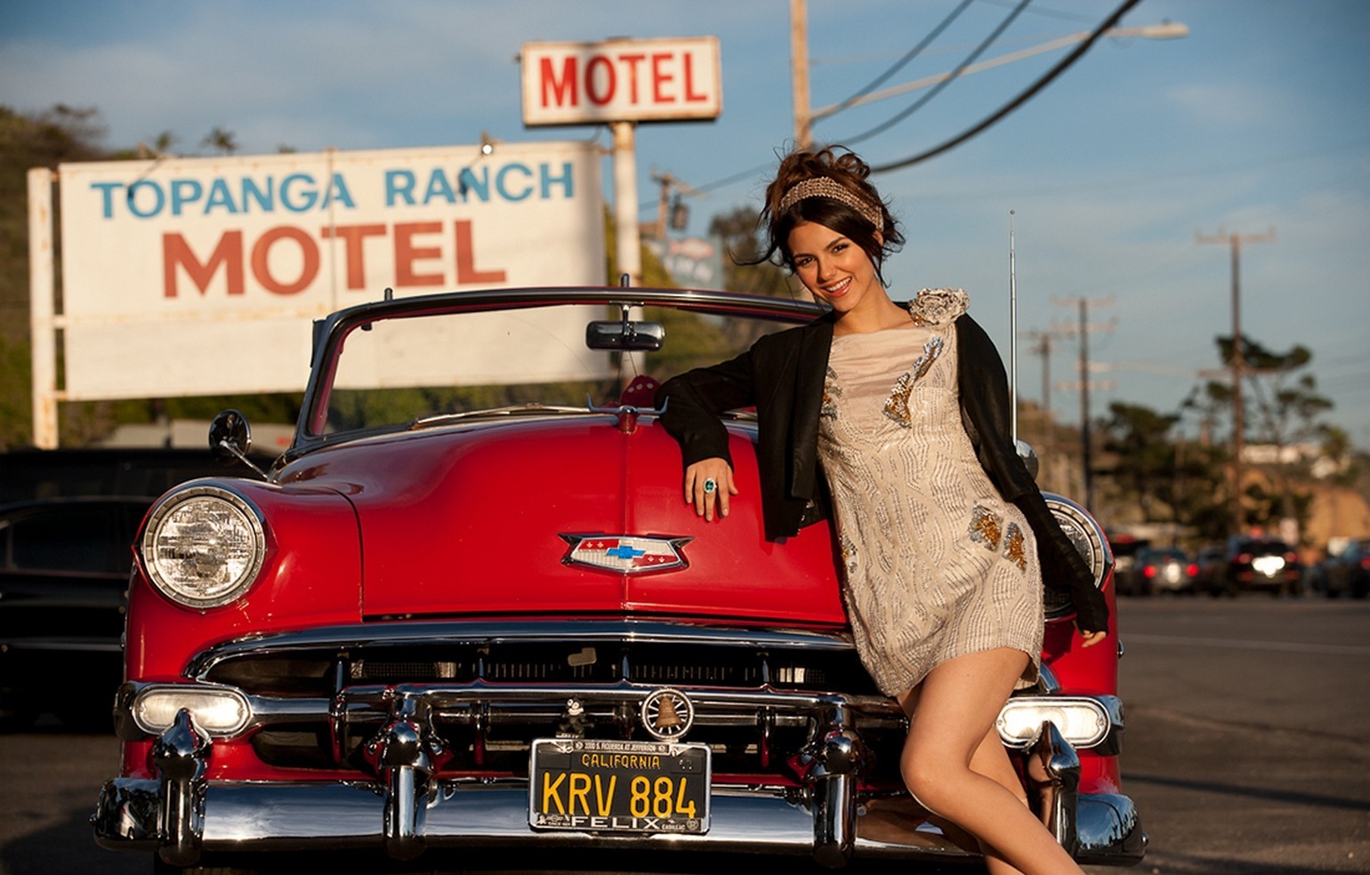 Victoria Justice in mini dress for the Chevy old timer photoshoot #75275861