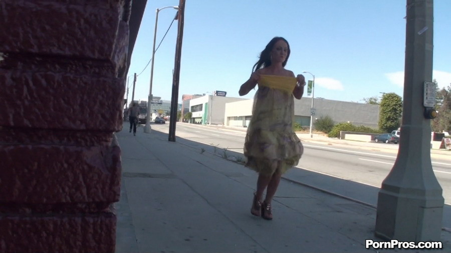 Chick gets dress pulled down by pervert on the street #71000977