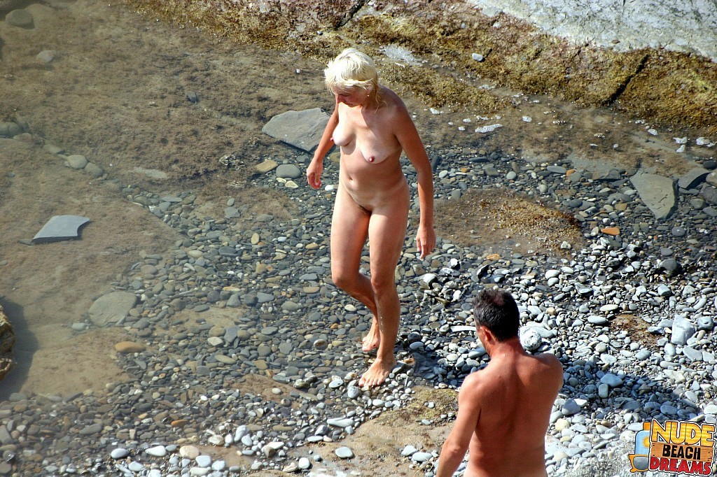 Blonde MILF caught totally naked on the beach #67309132