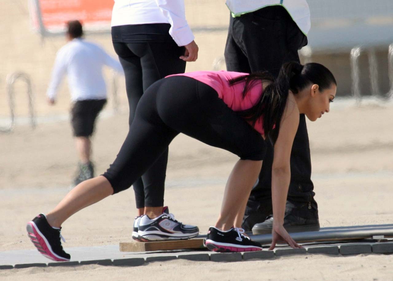 Kim Kardashian Exposing Her Sexy Body And Huge Boobs While Exerciseing