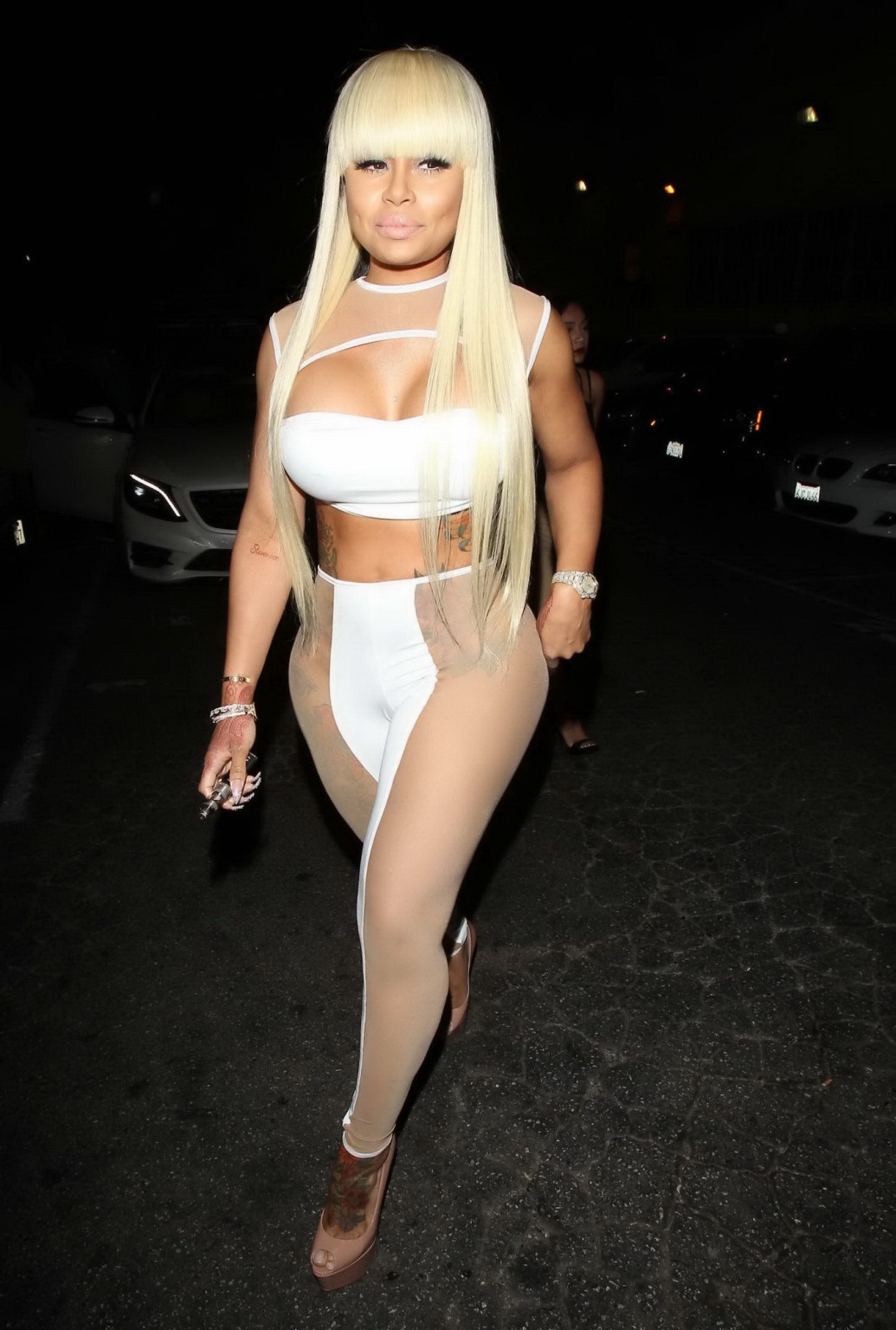 Blac Chyna busty showing ass and cameltoe in white see through outfit at Ace of  #75164375