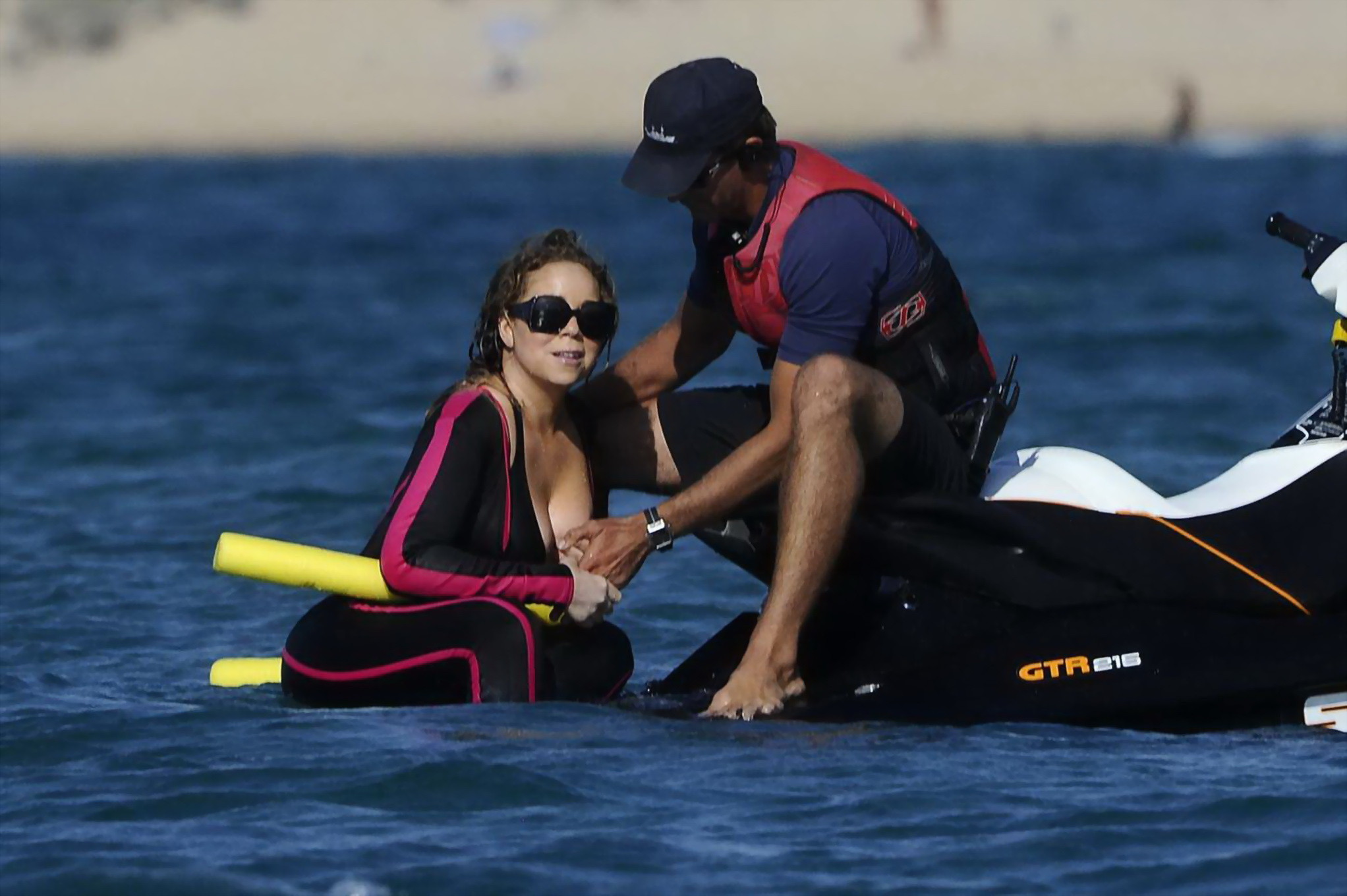Mariah Carey hot boob slip at the beach in Sardinia #75160468