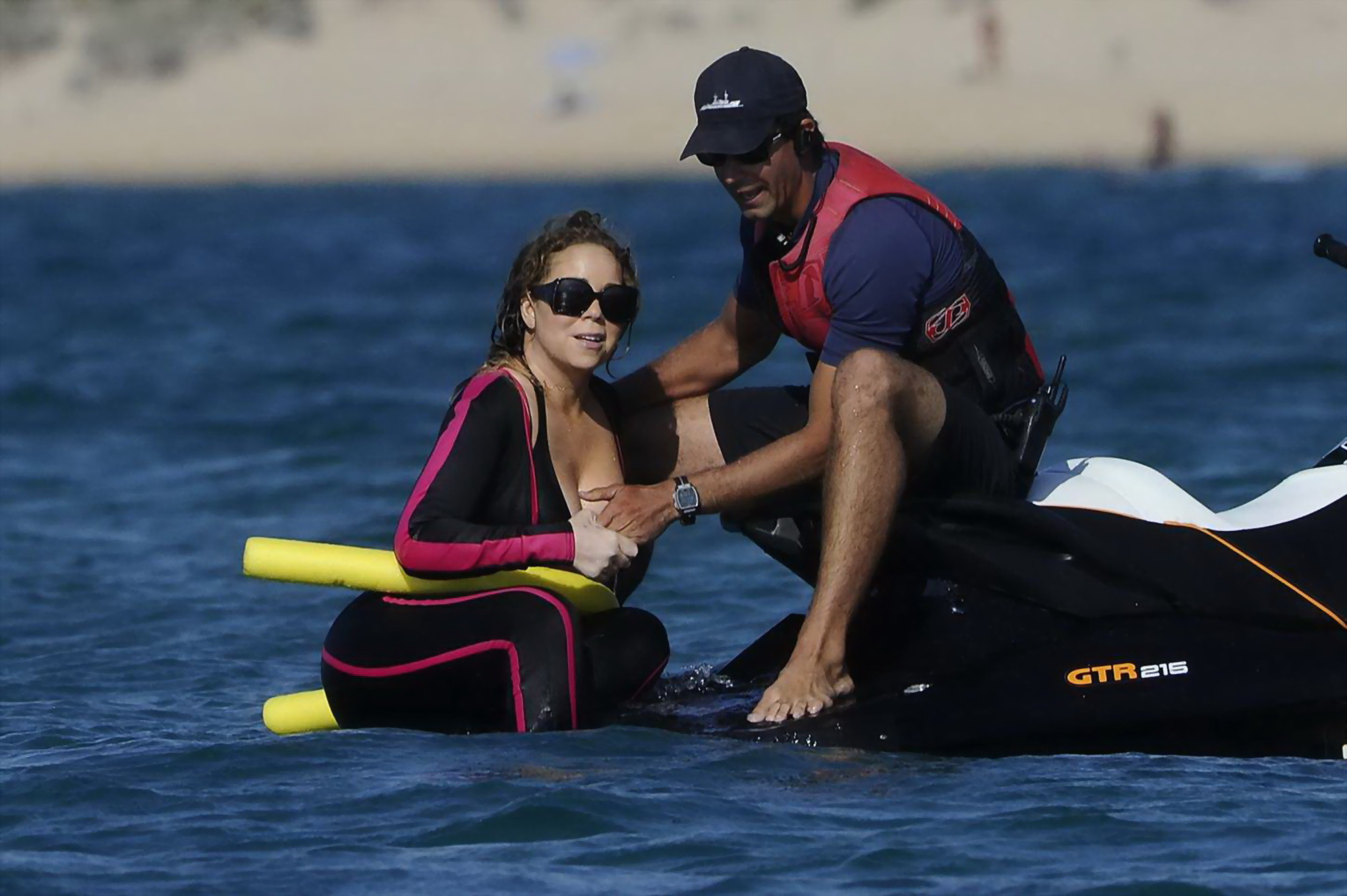 Mariah Carey hot boob slip at the beach in Sardinia #75160475