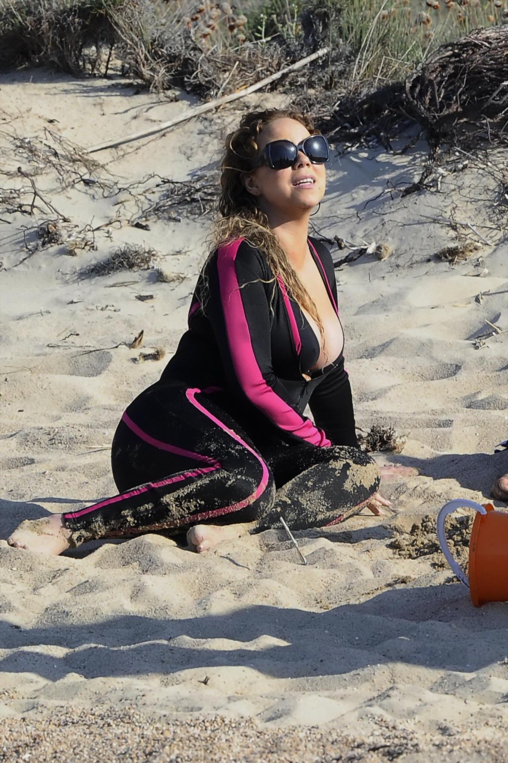 Mariah Carey hot boob slip at the beach in Sardinia #75160509